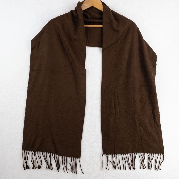 100% Cashmere Accessories - 100% Cashmere Scarf Brown Made in Scotland 12" by 74" Fringe